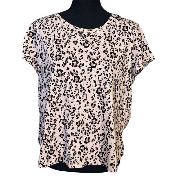 H & M Divided Blouse Women Leopard Animal Print Short Sleeve Sz Large - Picture 1 of 6